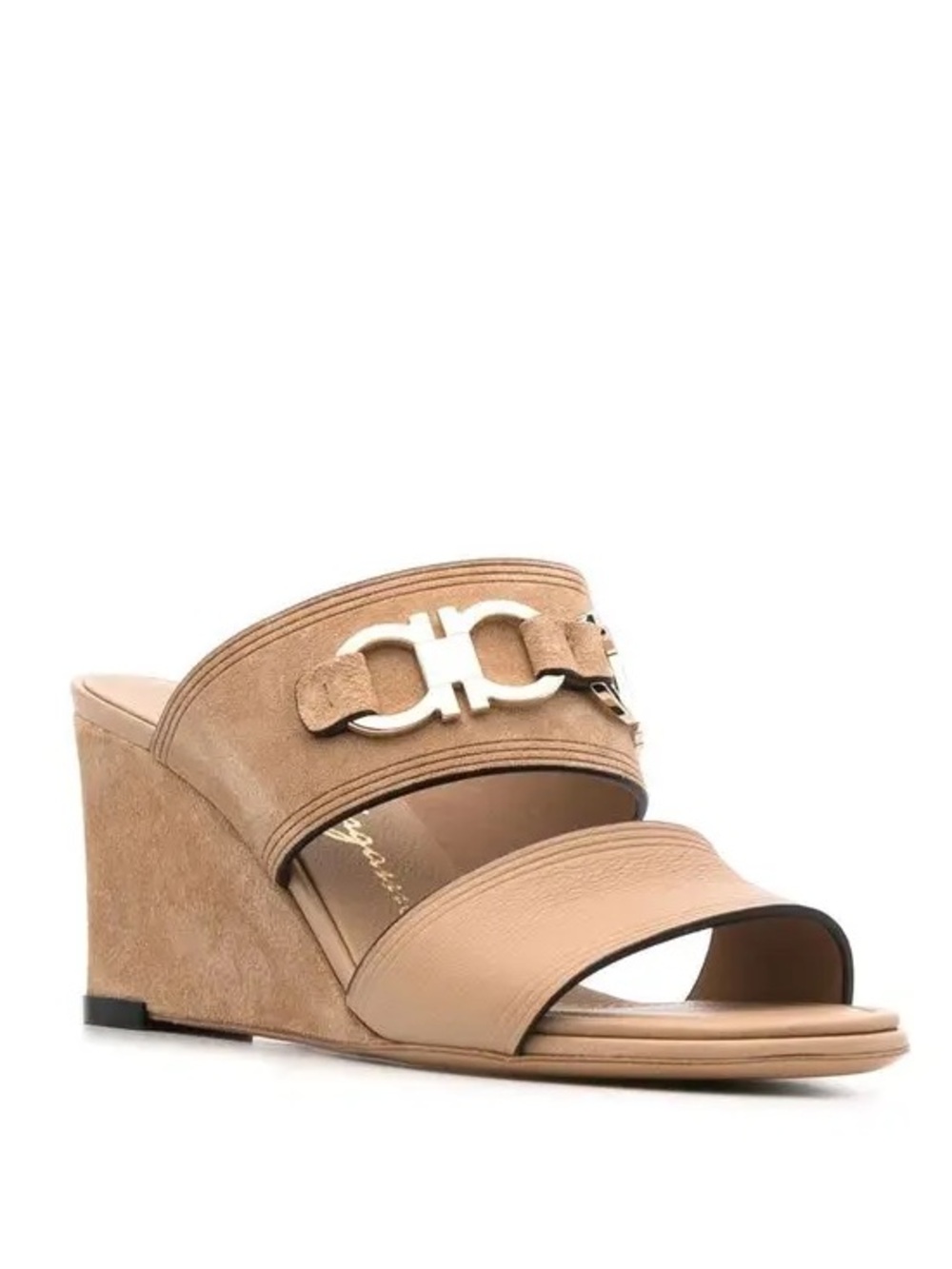 Salvatore FERRAGAMO Chaim Gancini Dual-Band Wedge Sandals Size 7.5